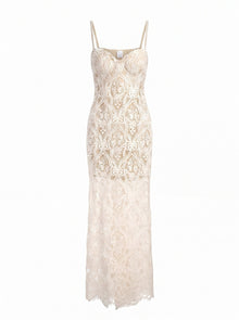 EMBROIDERED LACE BUSTIER GOWN