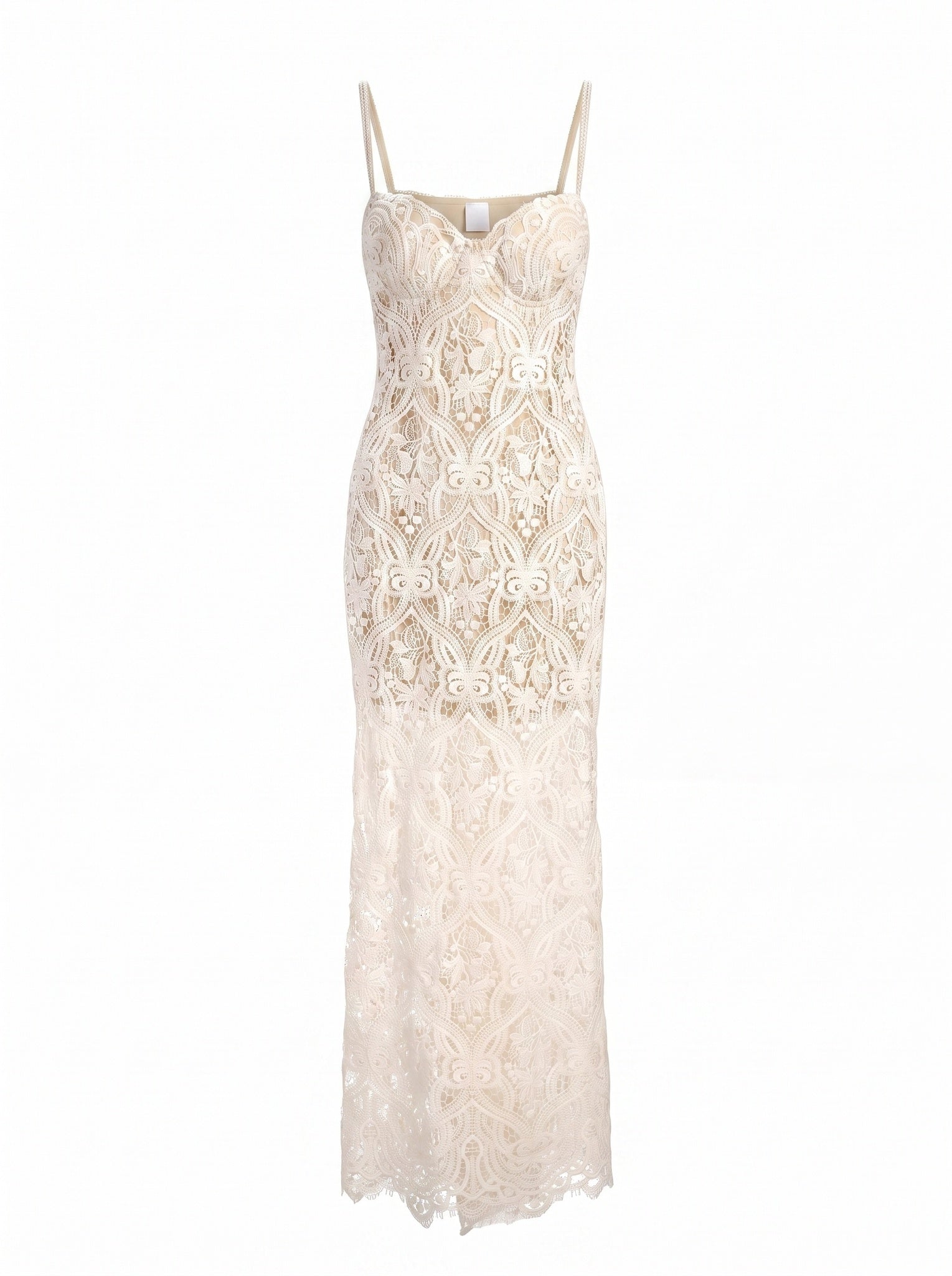 EMBROIDERED LACE BUSTIER GOWN