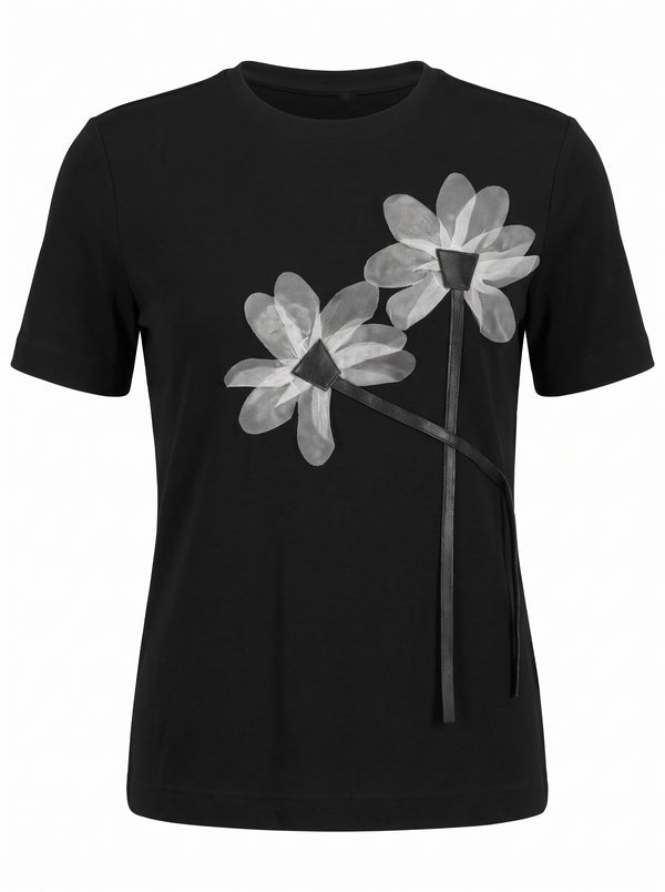 ORGANZA FLOWER APPLIQUÉ JERSEY TOP