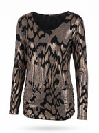 METALLIC FOIL SCOOP-NECK GATHERED TOP