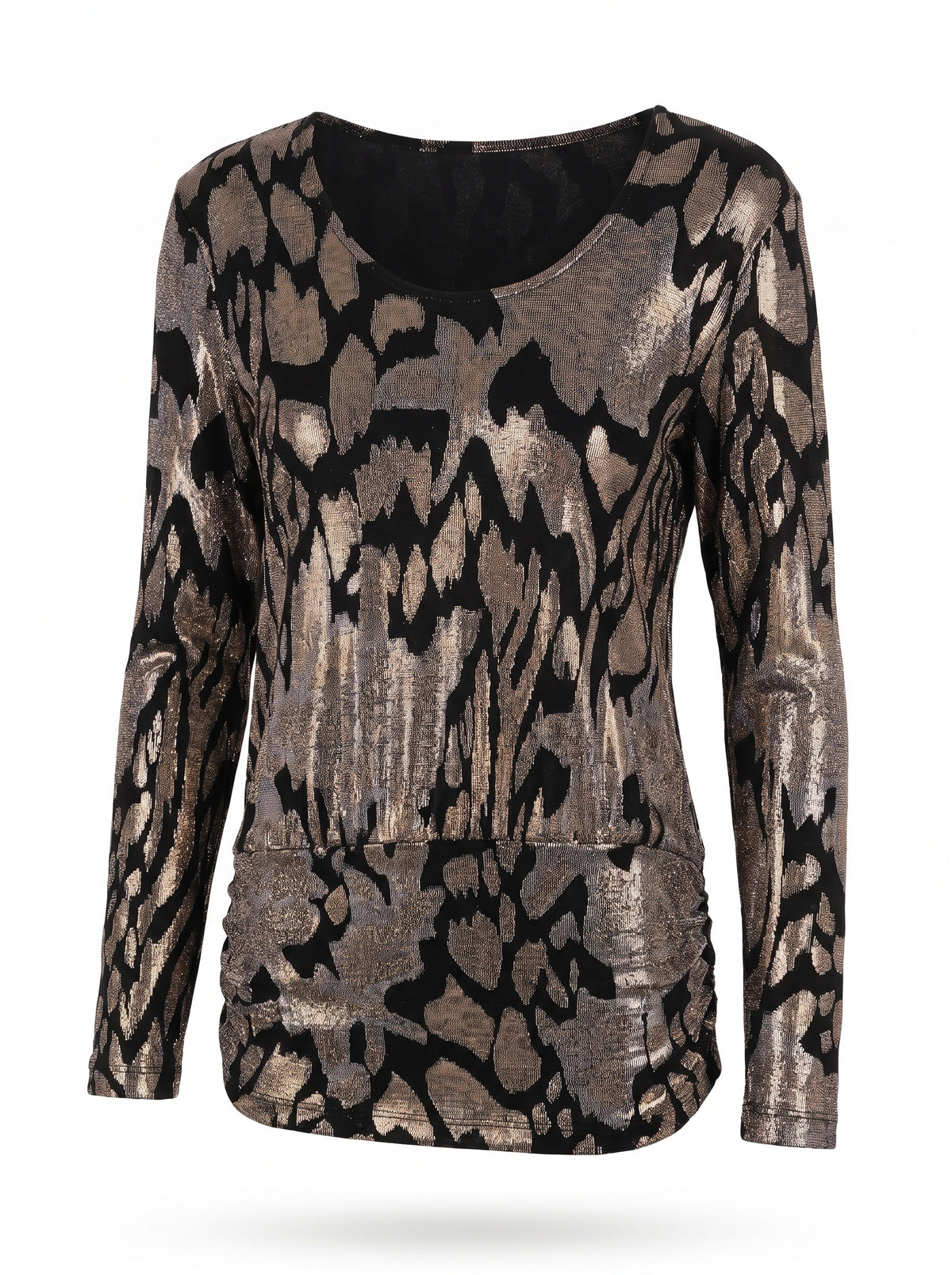 METALLIC FOIL SCOOP-NECK GATHERED TOP