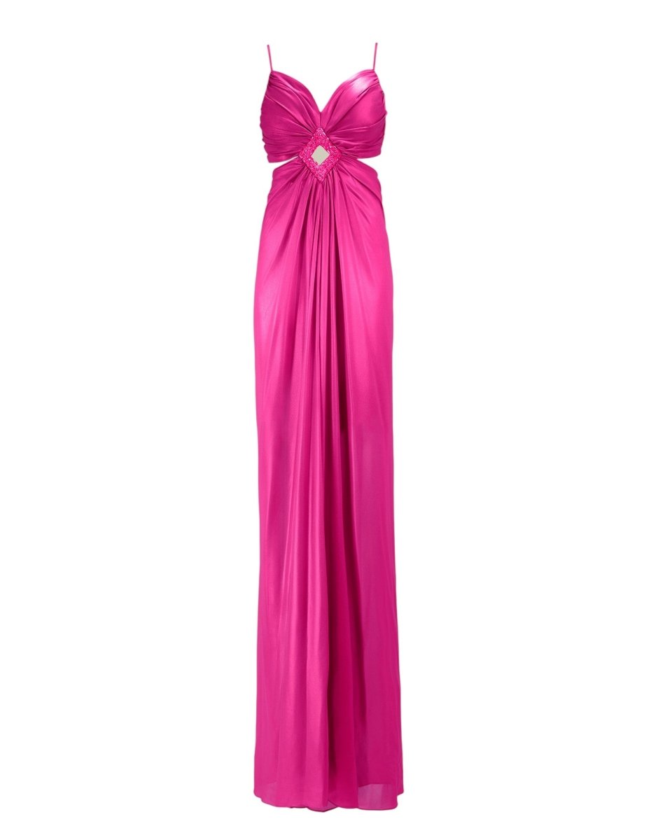 DRAPED JEWEL CUTOUT GOWN