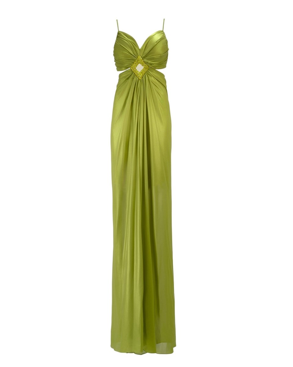 DRAPED JEWEL CUTOUT GOWN