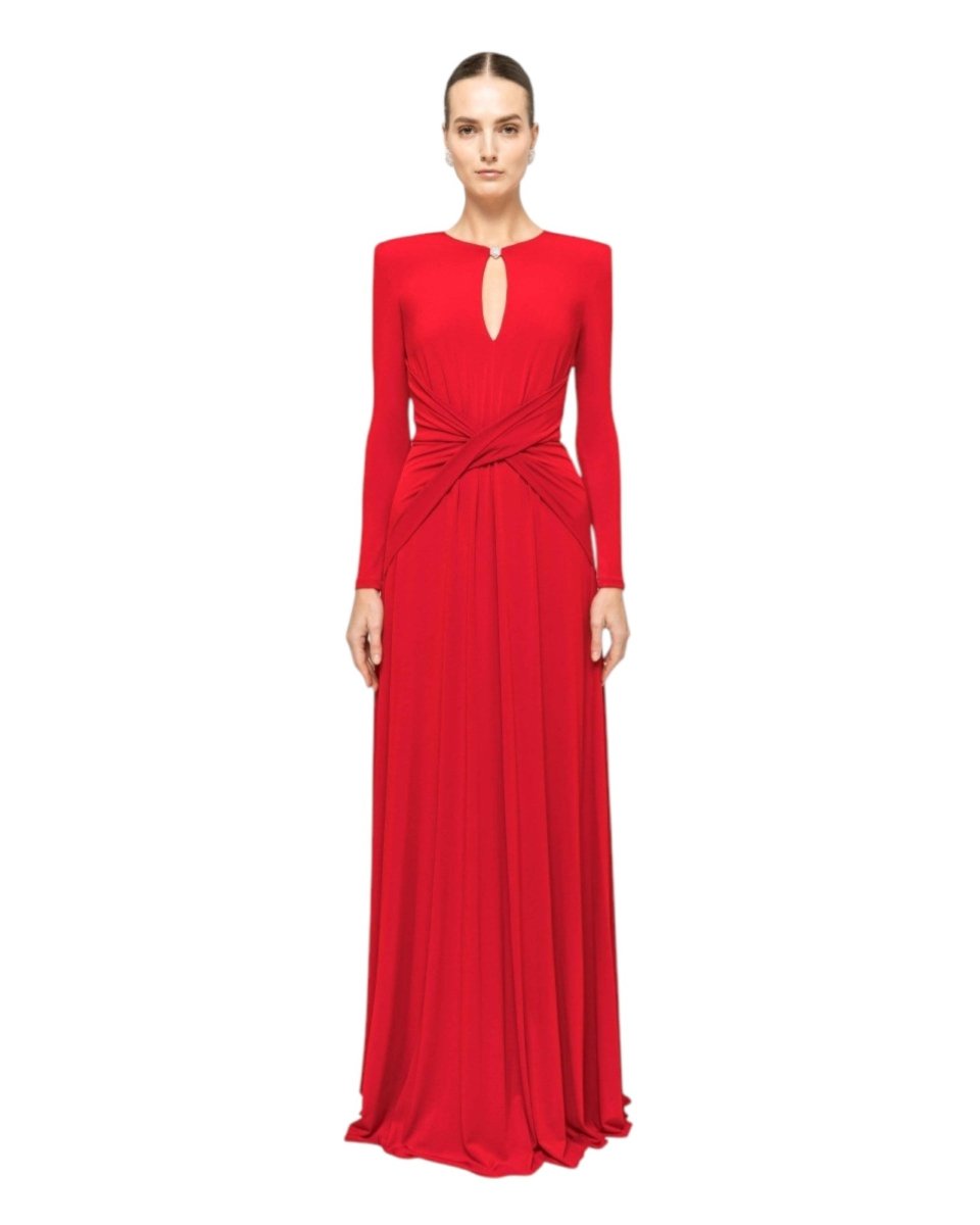DRAPED KEYHOLE LONG GOWN