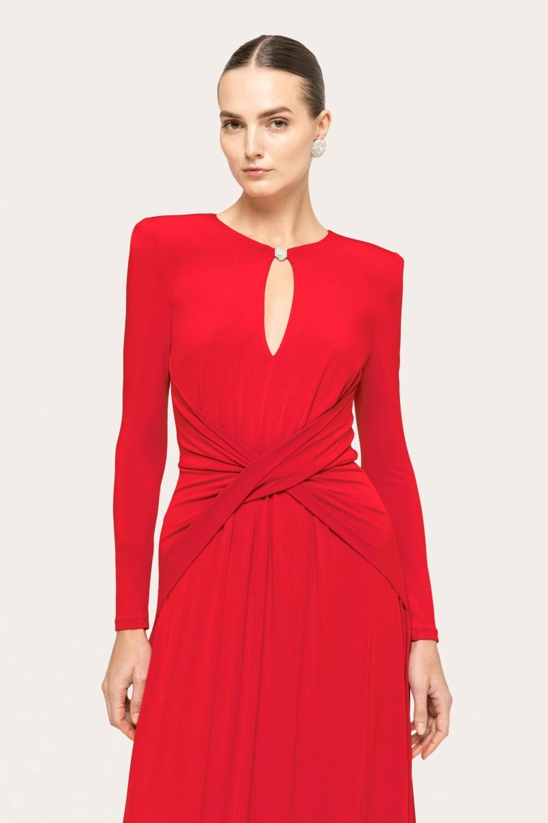 DRAPED KEYHOLE LONG GOWN