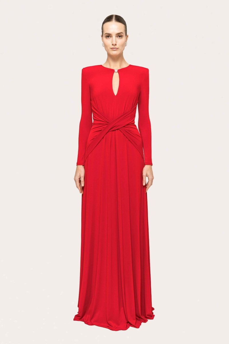 DRAPED KEYHOLE LONG GOWN