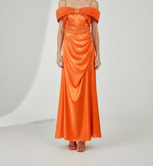 DRAPED SATIN OFF-SHOULDER GOWN