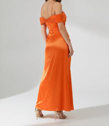 DRAPED SATIN OFF-SHOULDER GOWN