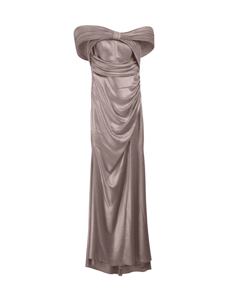 DRAPED SATIN STRAPLESS GOWN