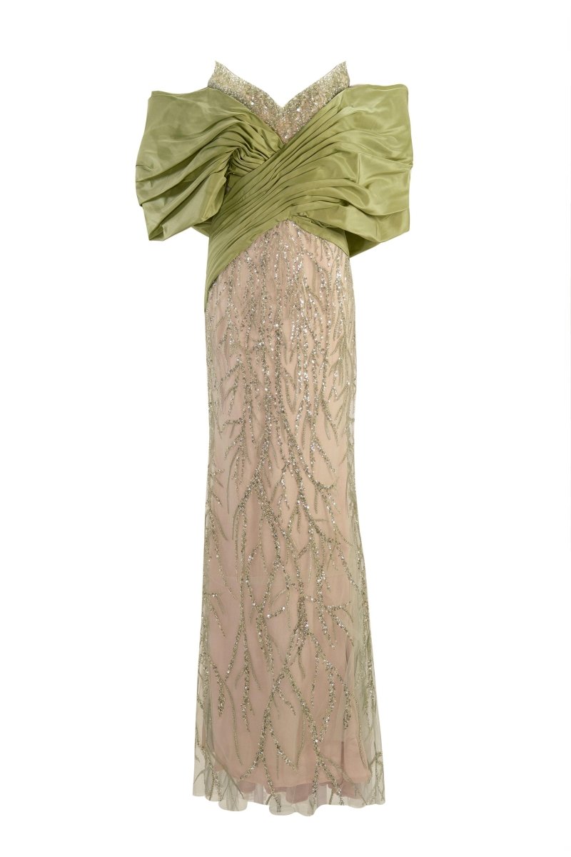 DRAPED SEQUIN COLUMN GOWN - Nakhle.Ets - Dresses