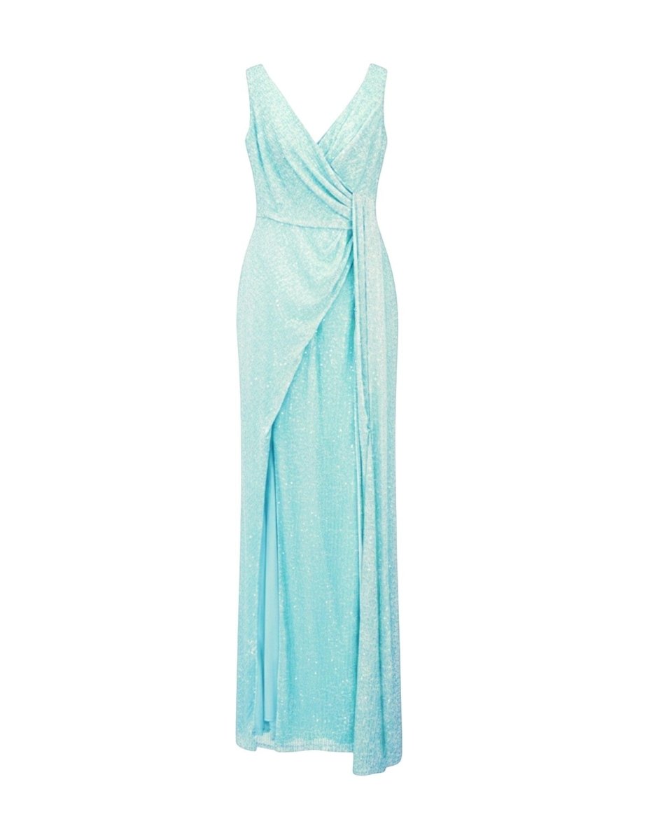 DRAPED SEQUIN WRAP GOWN