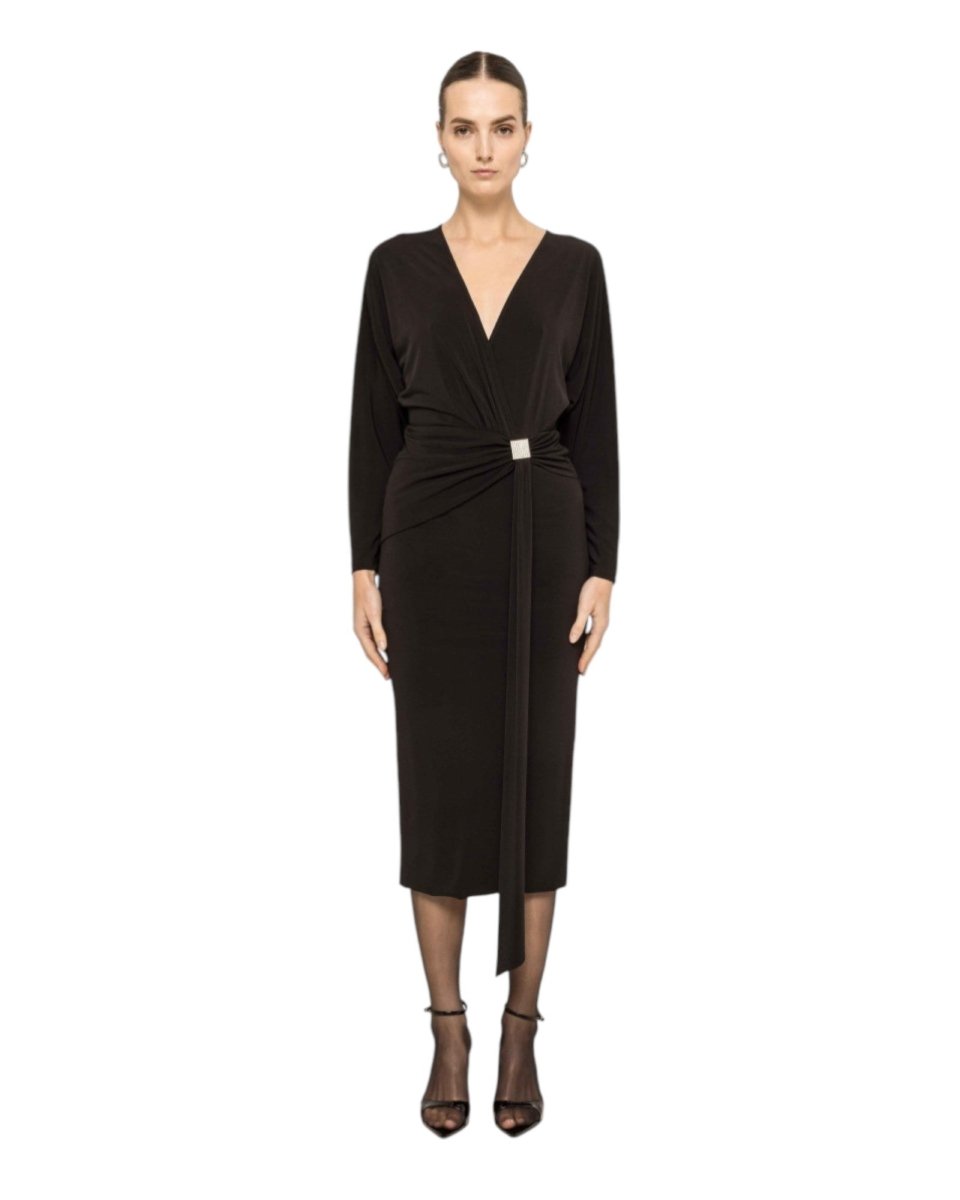 DRAPED V-NECK MIDI DRESS