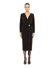 DRAPED V-NECK MIDI DRESS