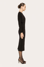 DRAPED V - NECK MIDI DRESS