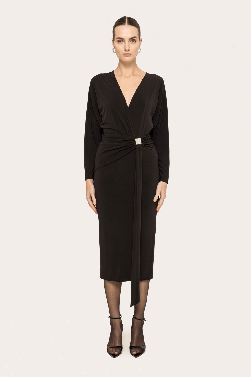 DRAPED V - NECK MIDI DRESS