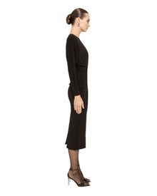 DRAPED V-NECK MIDI DRESS