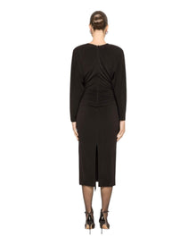 DRAPED V-NECK MIDI DRESS