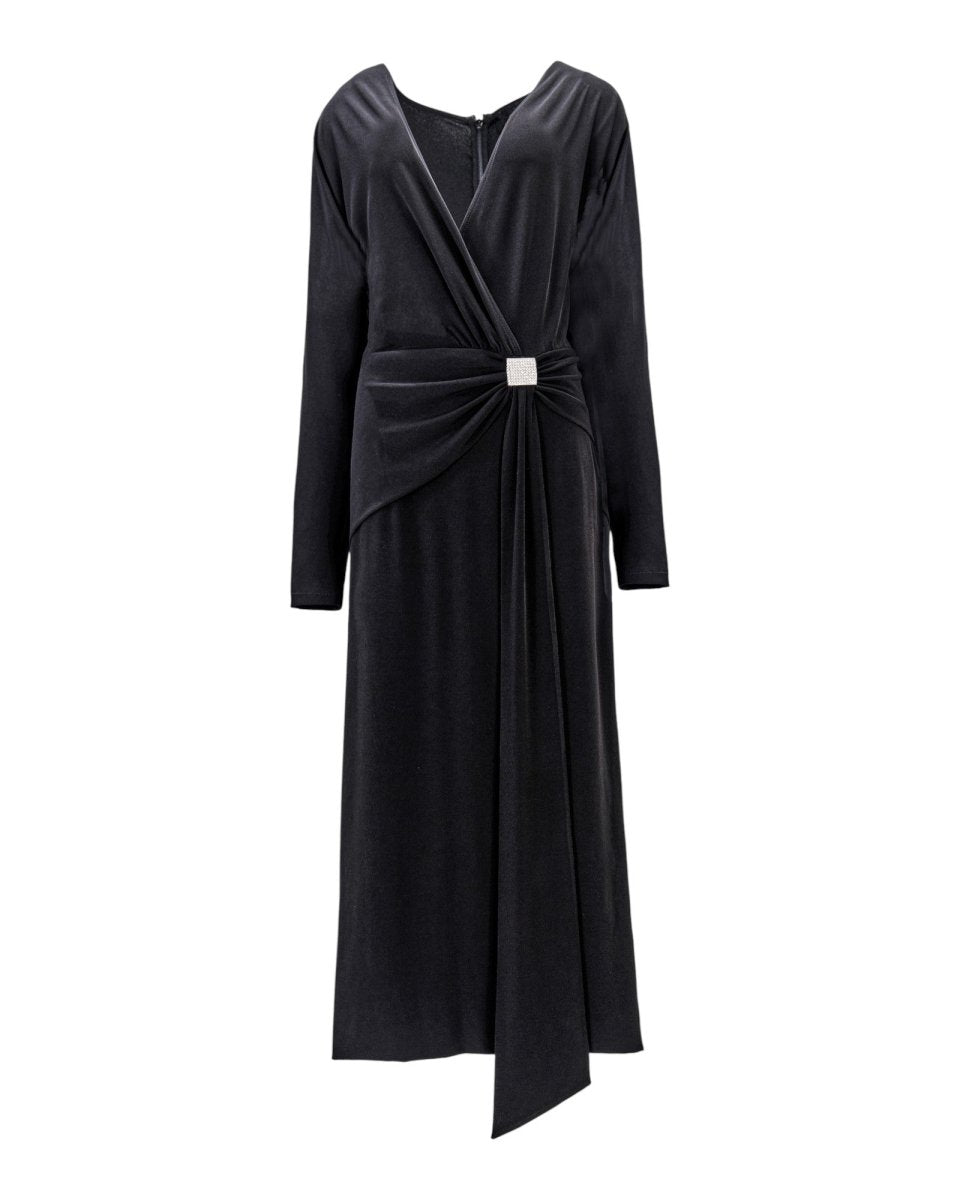 DRAPED V-NECK MIDI DRESS