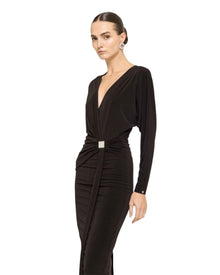 DRAPED V-NECK MIDI DRESS