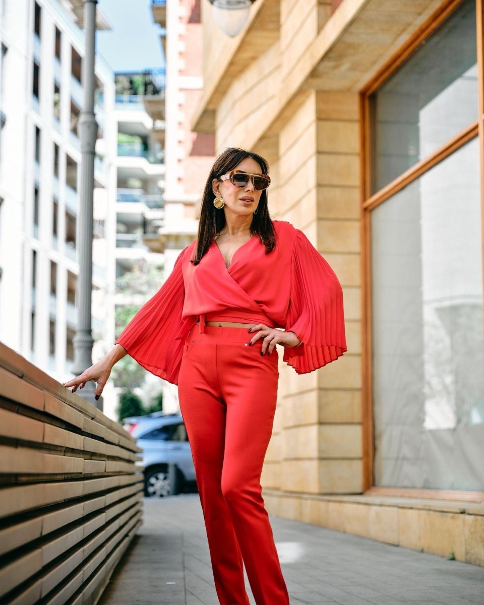 DRAPED V - NECK PLEATED BLOUSE - Nakhle.Ets - Blouse