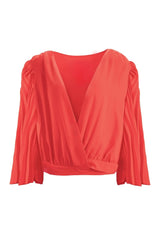 DRAPED V-NECK PLEATED BLOUSE