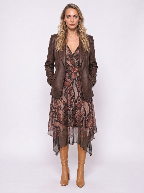 SNAKE PRINT WRAP MIDI DRESS