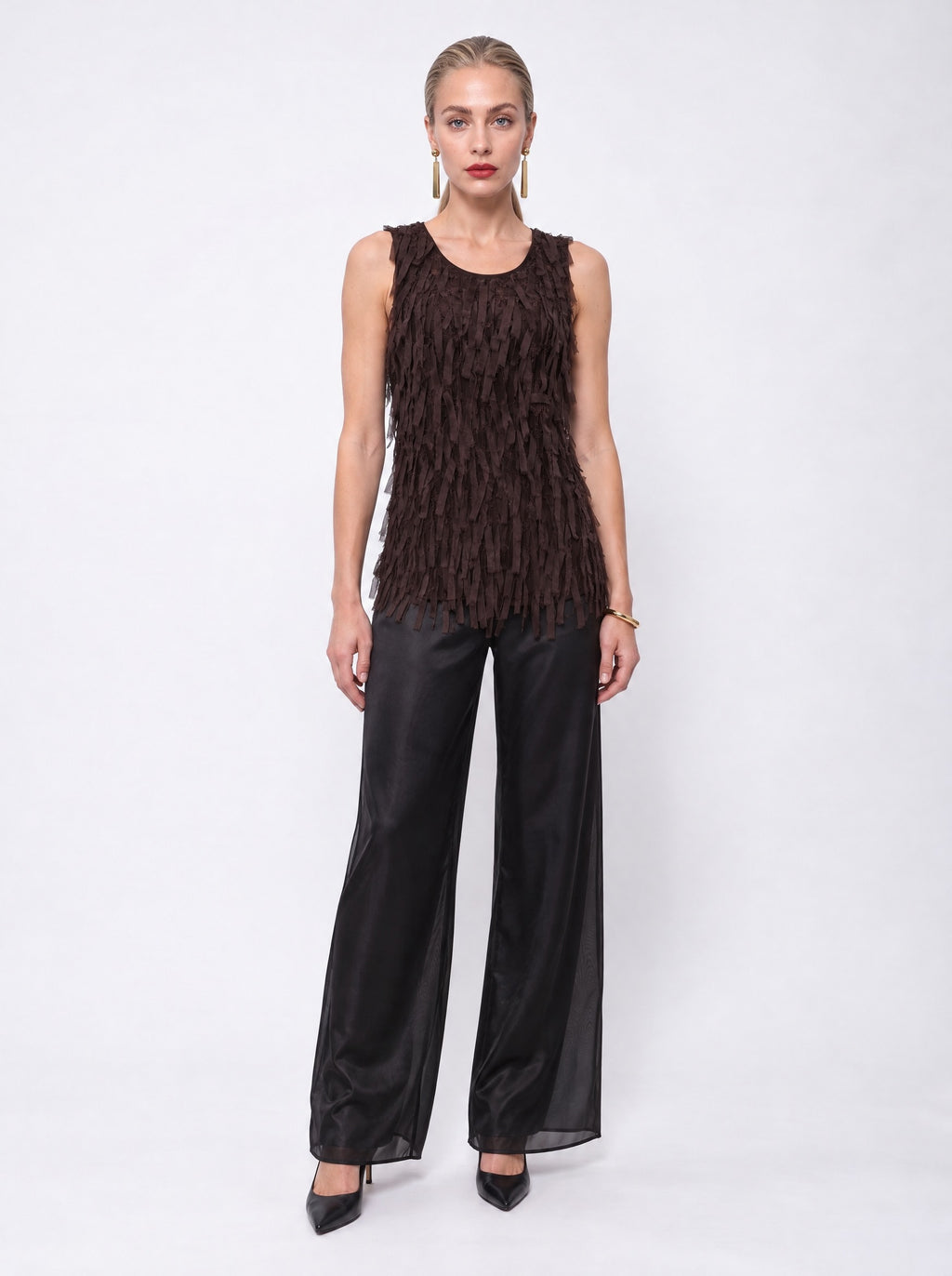 SHEER OVERLAY WIDE-LEG SATIN TROUSERS