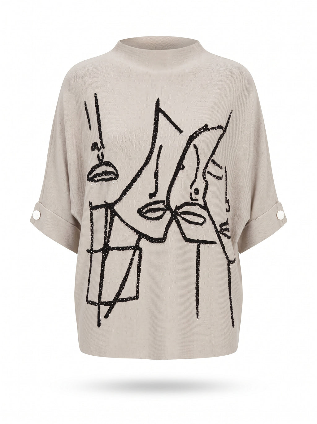 ABSTRACT FACE PRINT DOLMAN KNIT