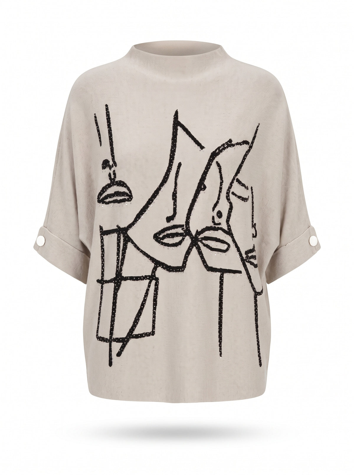 ABSTRACT FACE PRINT DOLMAN KNIT