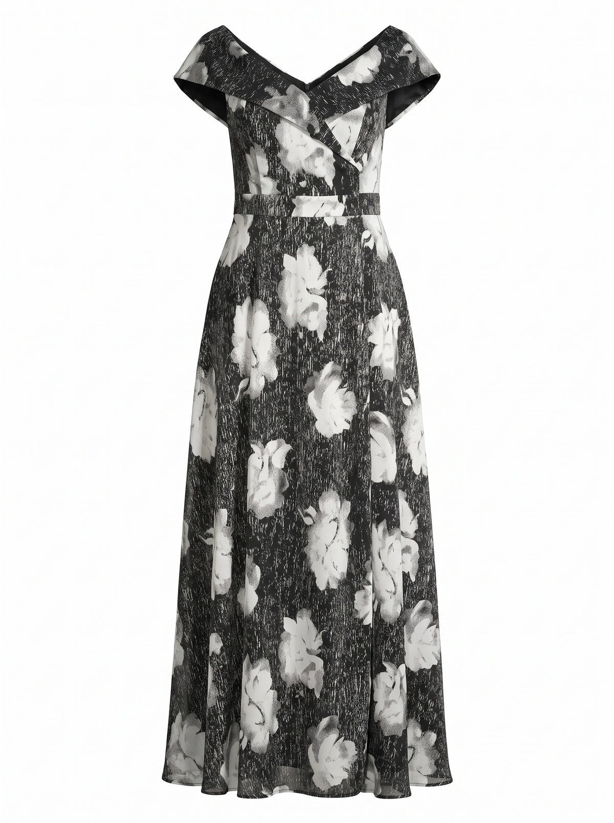 FLORAL PRINT WRAP-NECK MAXI DRESS