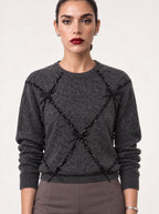 SEQUIN BOW BRUSHED KNIT SWEATER