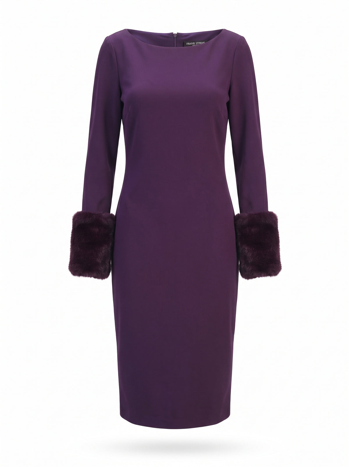 FAUX FUR CUFF FITTED MIDI DRESS