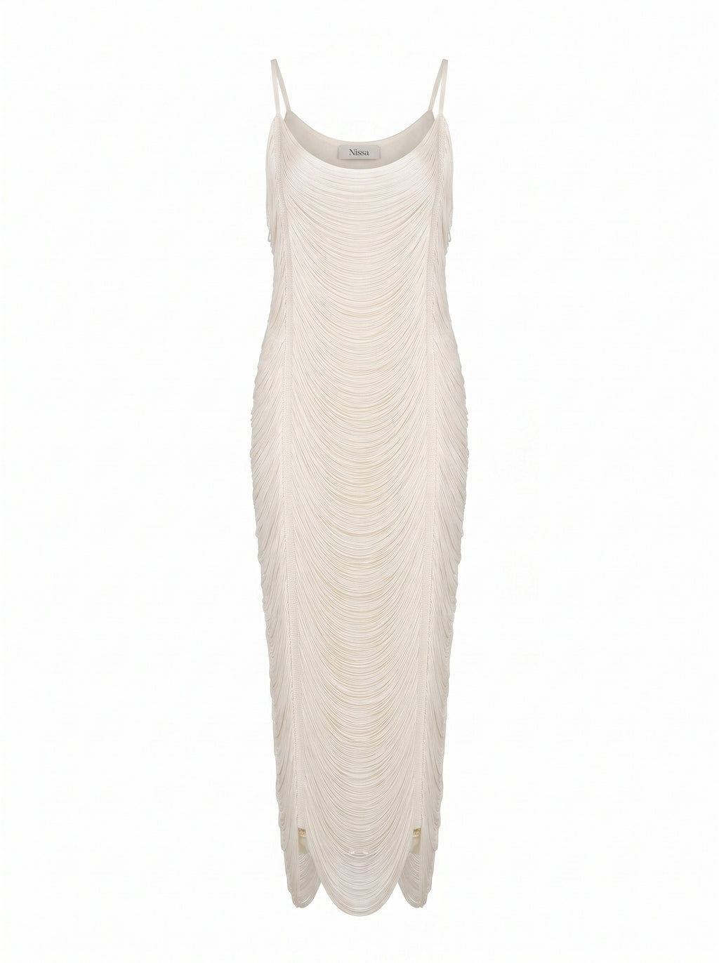 WAVE-PLEATED MIDI DRESS WITH SPAGHETTI STRAPS