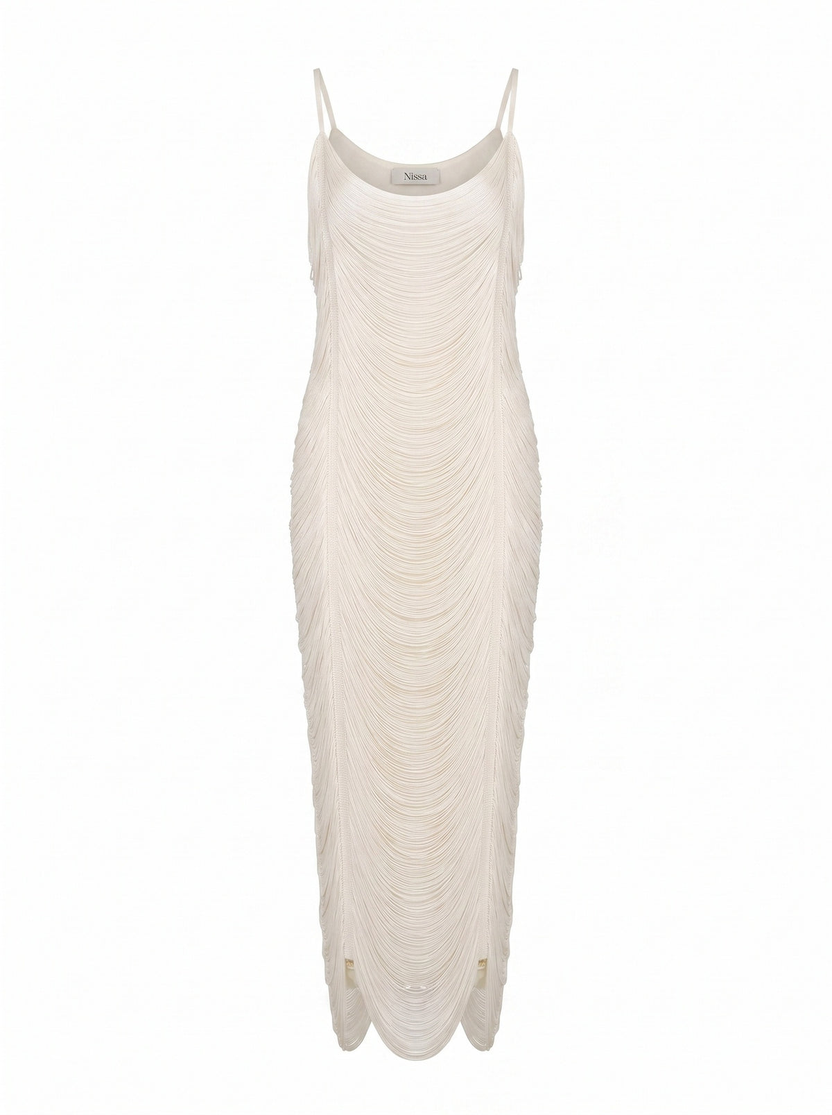 WAVE-PLEATED MIDI DRESS WITH SPAGHETTI STRAPS
