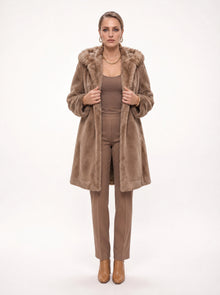 HOODED FAUX FUR MIDI COAT