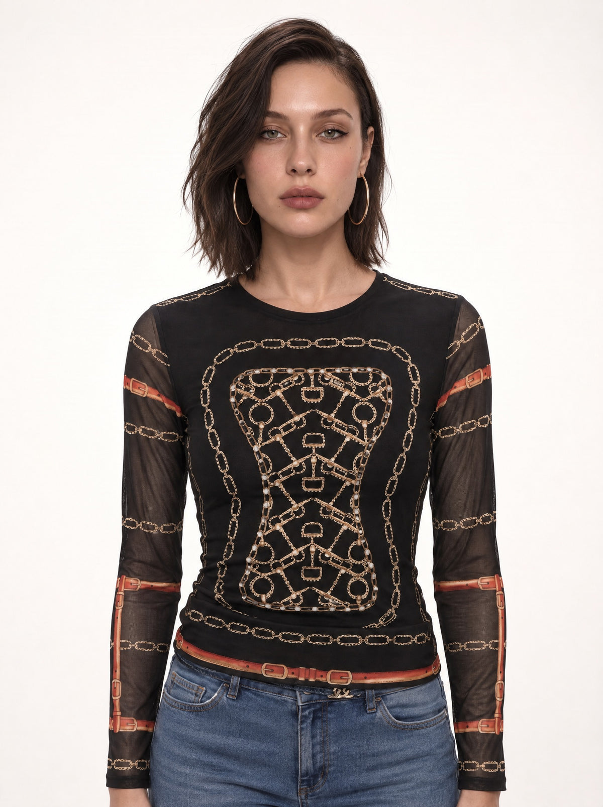 BRAIDED BELT WIDE-LEG CROPPED JEANS