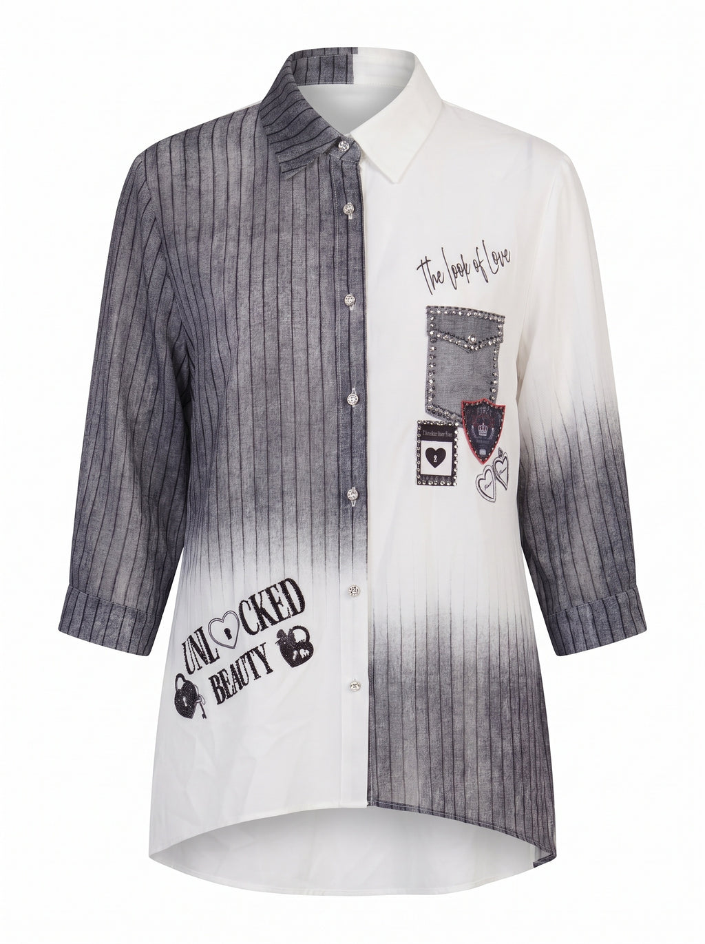 PATCH PRINT HIGH-LOW COTTON-LOOK SHIRT