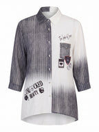 PATCH PRINT HIGH-LOW COTTON-LOOK SHIRT