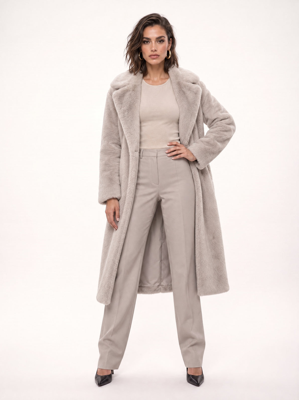 OVERSIZED NOTCH LAPEL FAUX FUR COAT