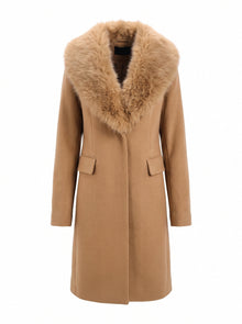 BELTED COAT WITH FUR COLLAR
