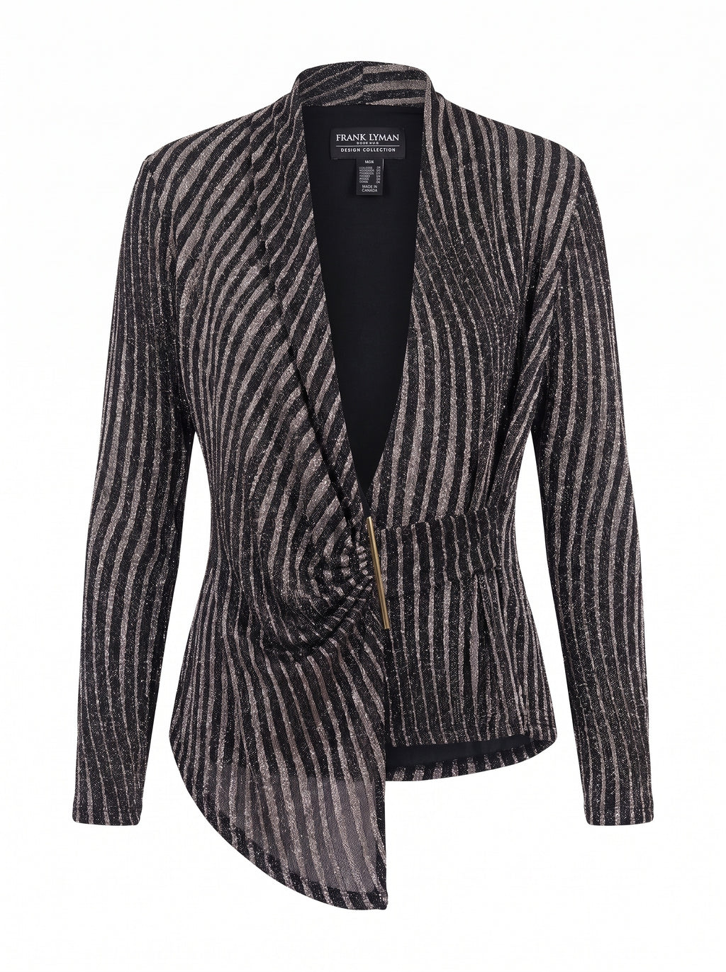 STRIPED WRAP JACKET WITH METAL BAR CLOSURE