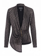 STRIPED WRAP JACKET WITH METAL BAR CLOSURE