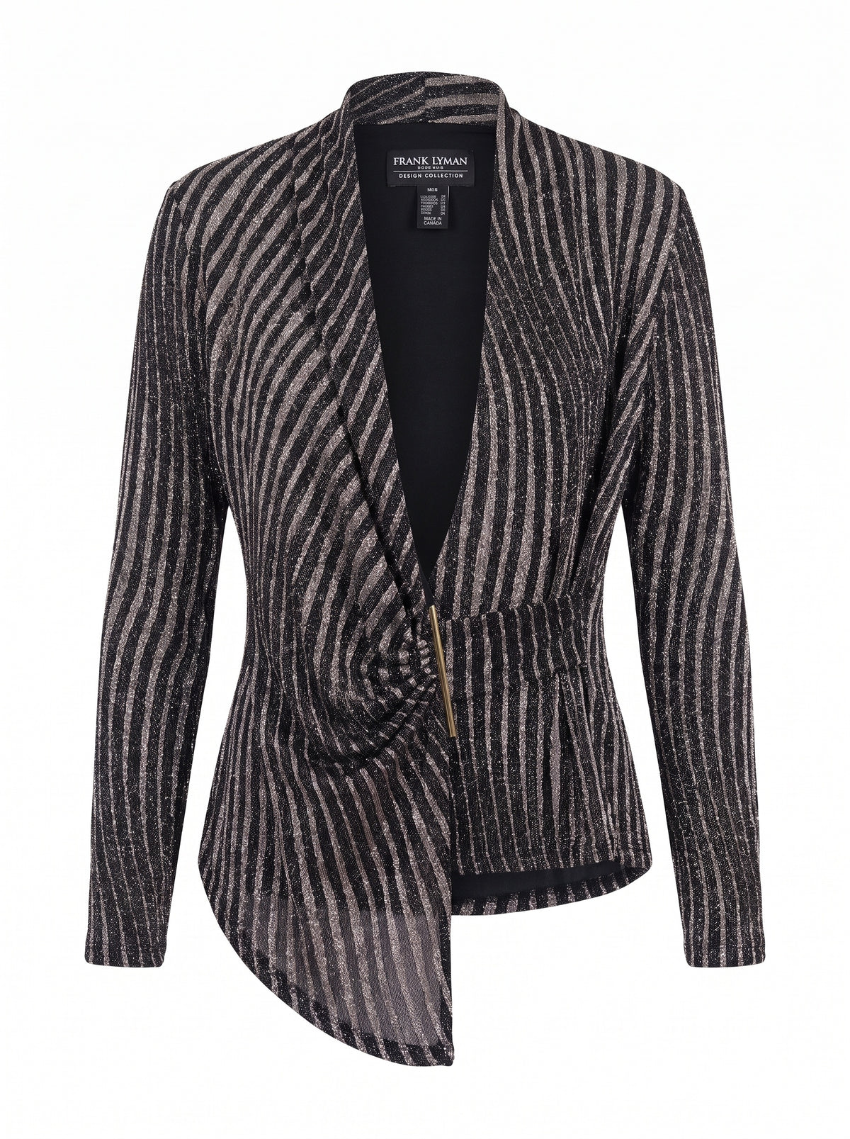 STRIPED WRAP JACKET WITH METAL BAR CLOSURE