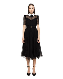 ELEGANT LACE COLLAR MIDI DRESS