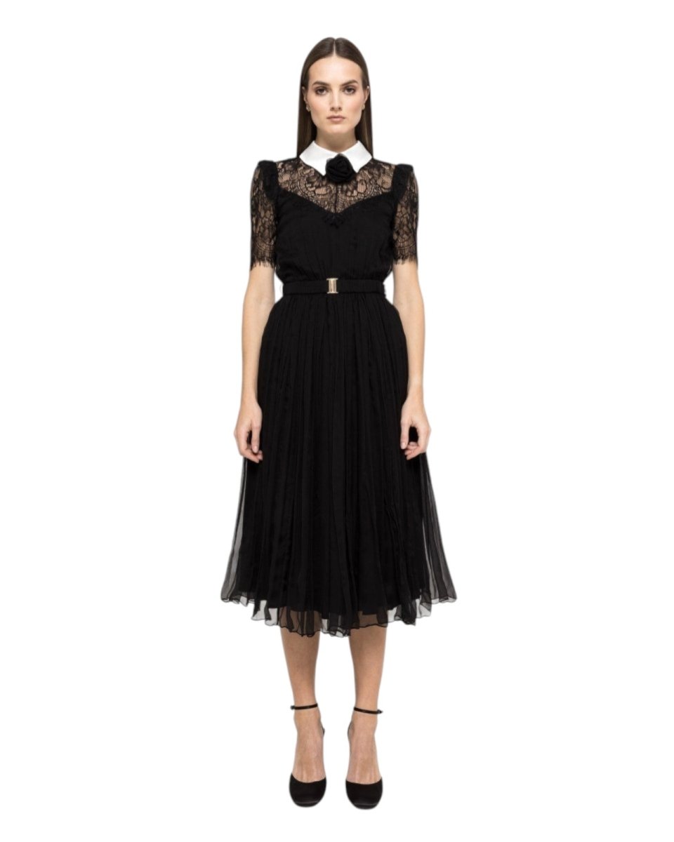 ELEGANT LACE COLLAR MIDI DRESS