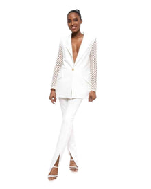 ELEGANT LACE-SLEEVE BLAZER SET