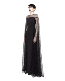 EMBELLISHED CAPE EVENING GOWN