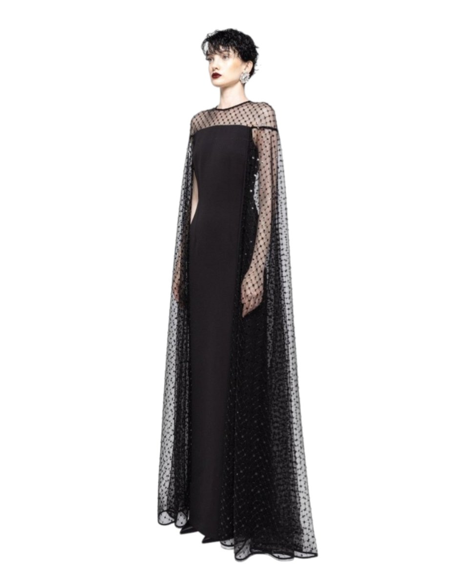EMBELLISHED CAPE EVENING GOWN - Nakhle.Ets - Dresses