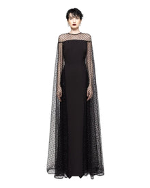 EMBELLISHED CAPE EVENING GOWN