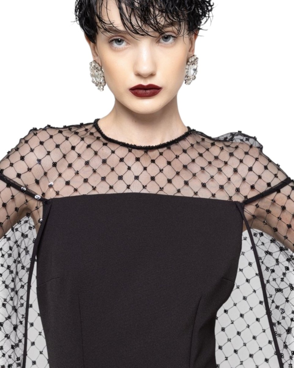 EMBELLISHED CAPE EVENING GOWN - Nakhle.Ets - Dresses